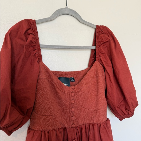 Anthropologie Maeve Puff Sleeved Mini Dress Rust Small - Picture 5 of 9